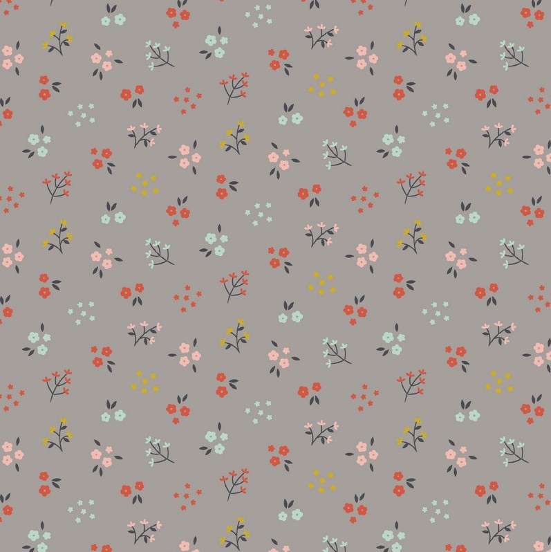 Organic Cotton Poplin Fabric with Small Florals on Grey