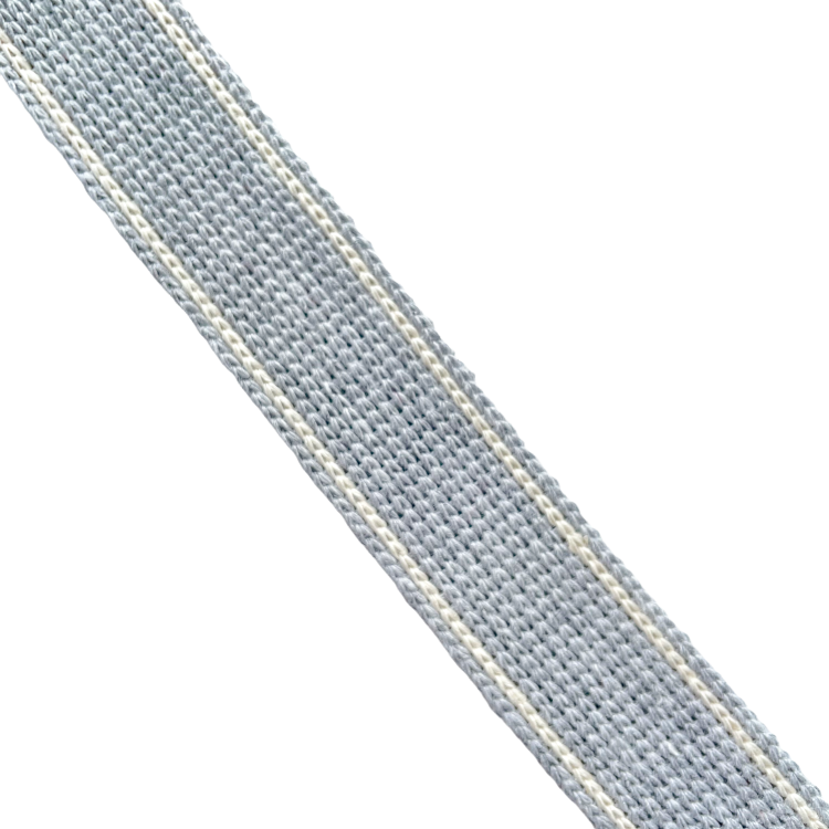 Bag Webbing - 30mm Cotton Blend with Ecru Stripe in Light Grey