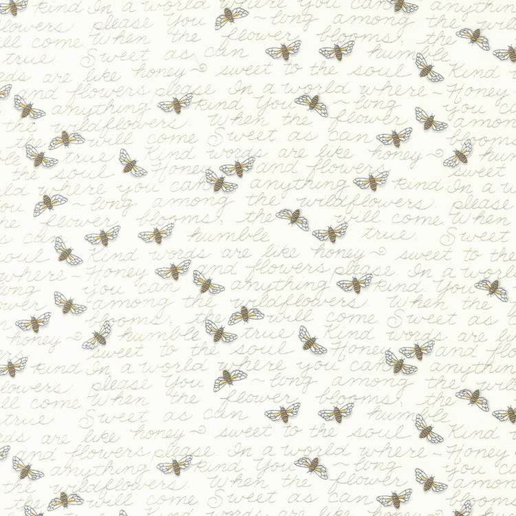 Quilting Fabric - Bees and Text on Off White from Honey and Lavender by Deb Strain for Moda 56084 11