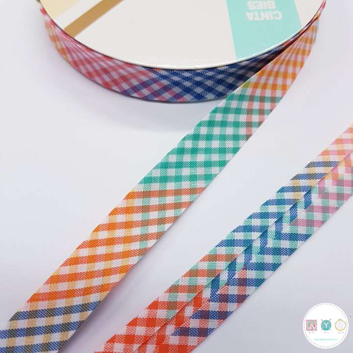 Bias Binding Multicoloured Gingham Col 600 - 18mm Wide by Fany