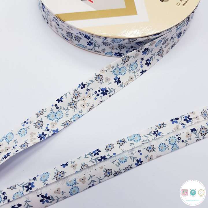 Bias Binding Floral Blue on White Col 22 - 18mm Wide by Fany