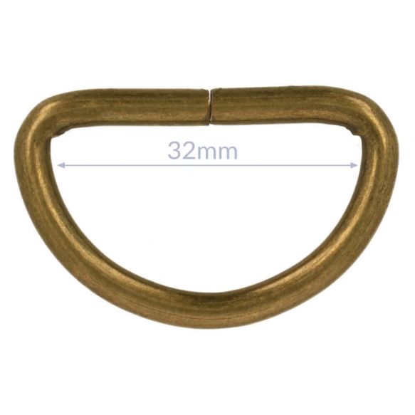 Bag Making - D Ring 32mm in Antique Brass (2 per pack)