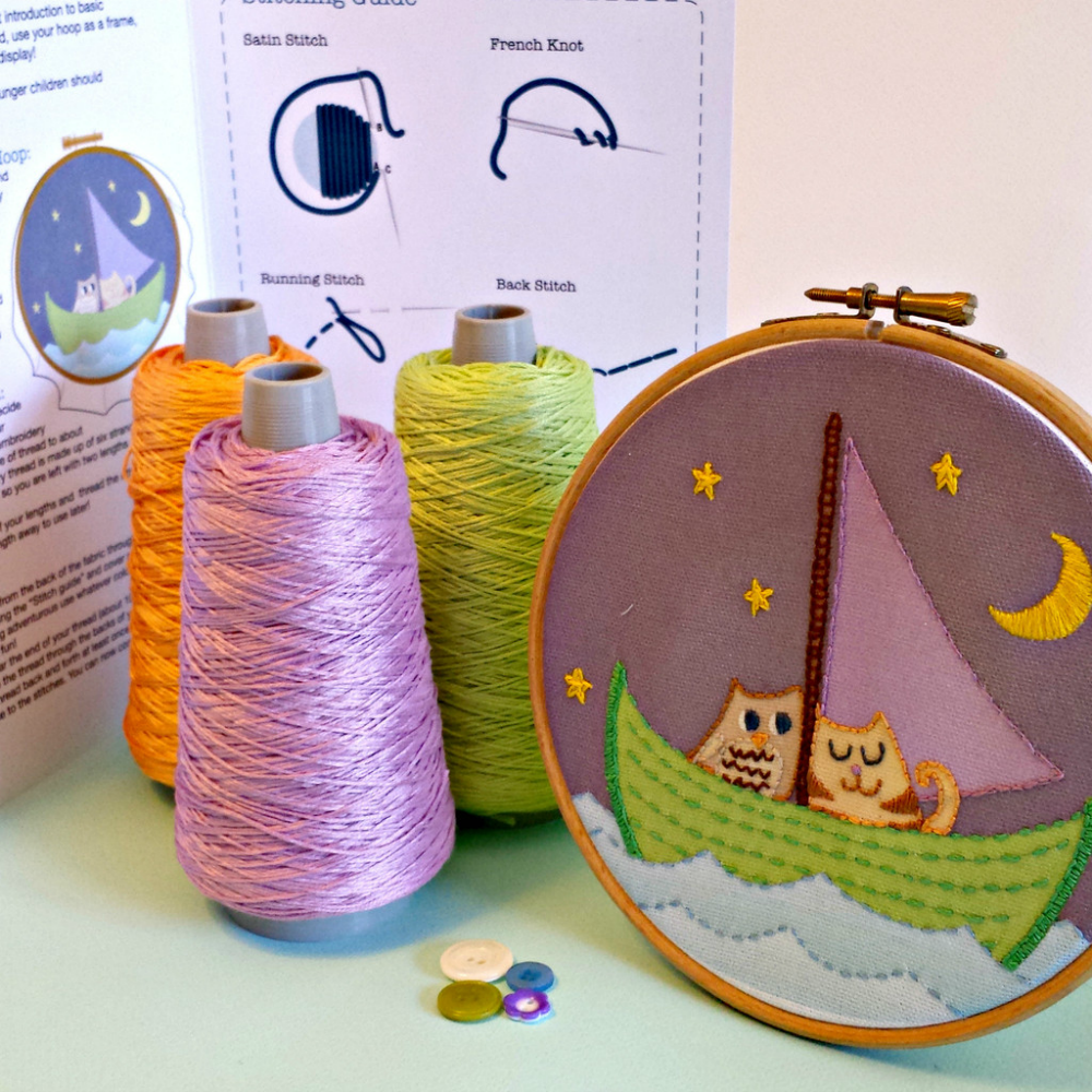 Owl & Pussycat Embroidery Kit - Childrens Gift - by Pippablue - Irish Made Gifts