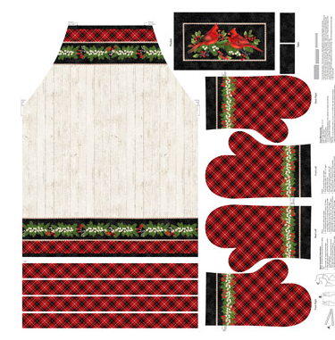 Quilting Fabric Panel - Cardinal Woods Apron & Gloves by Deborah Edwards for Northcott DP22845
