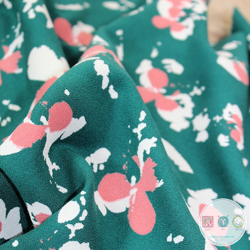 Viscose Crepe Fabric by Eglantine et Zoe - Clovers in Emerald Green