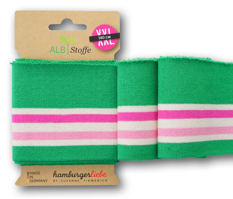 Premade Cuffing Fabric - Green with Pink & Ivory Stripes
