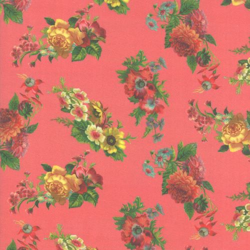 Quilting Fabric  with Vintage Florals on Pink from Flea Market Mix by Cathe Holden for Moda Fabrics