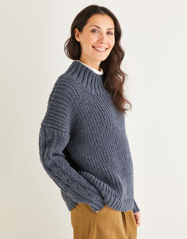 Knitting Pattern - Aran Fisherman Rib & Cable Sweater by Hayfield 10225