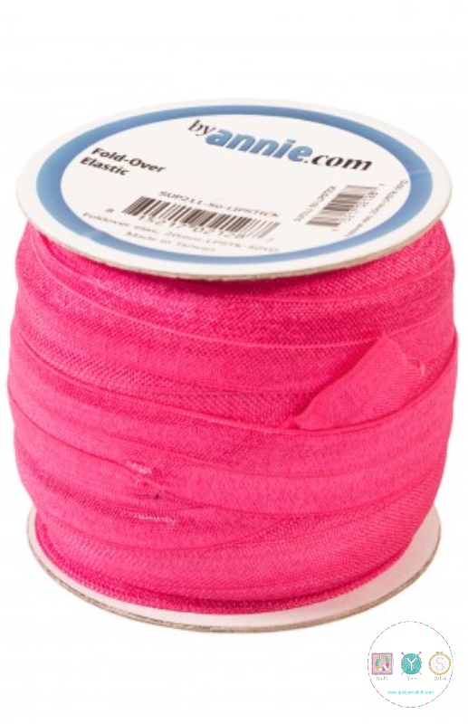 Lipstick Pink - Fold Over Elastic by Annie (foe) - 20mm - Ribbon - Haberdashery