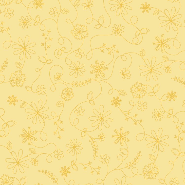 Quilting Fabric - Swirl Floral on Yellow from Vintage Flora by Kimberbell for Maywood Studio MAS10334-S