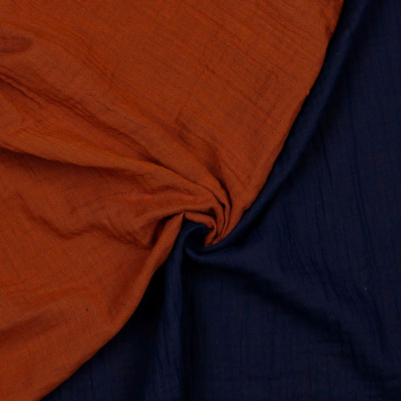 Organic Double Gauze Fabric - Double Sided Rust and Navy