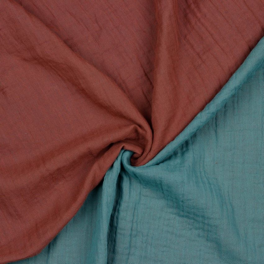 Organic Double Gauze Fabric - Double Sided Rouge and Sage Green