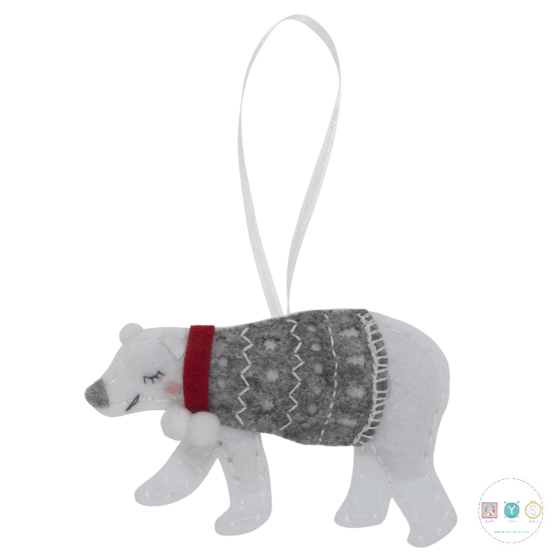 Gift Idea - Make Your Own Felt Polar Bear - Christmas Tree Decoration - Beginners Festive Crafty Childrens Kit - by Trimits