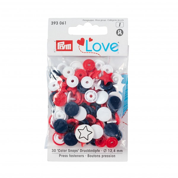 Snap Fasteners - 12.4mm Star Shape in Red, White and Blue by Prym Love 393 061
