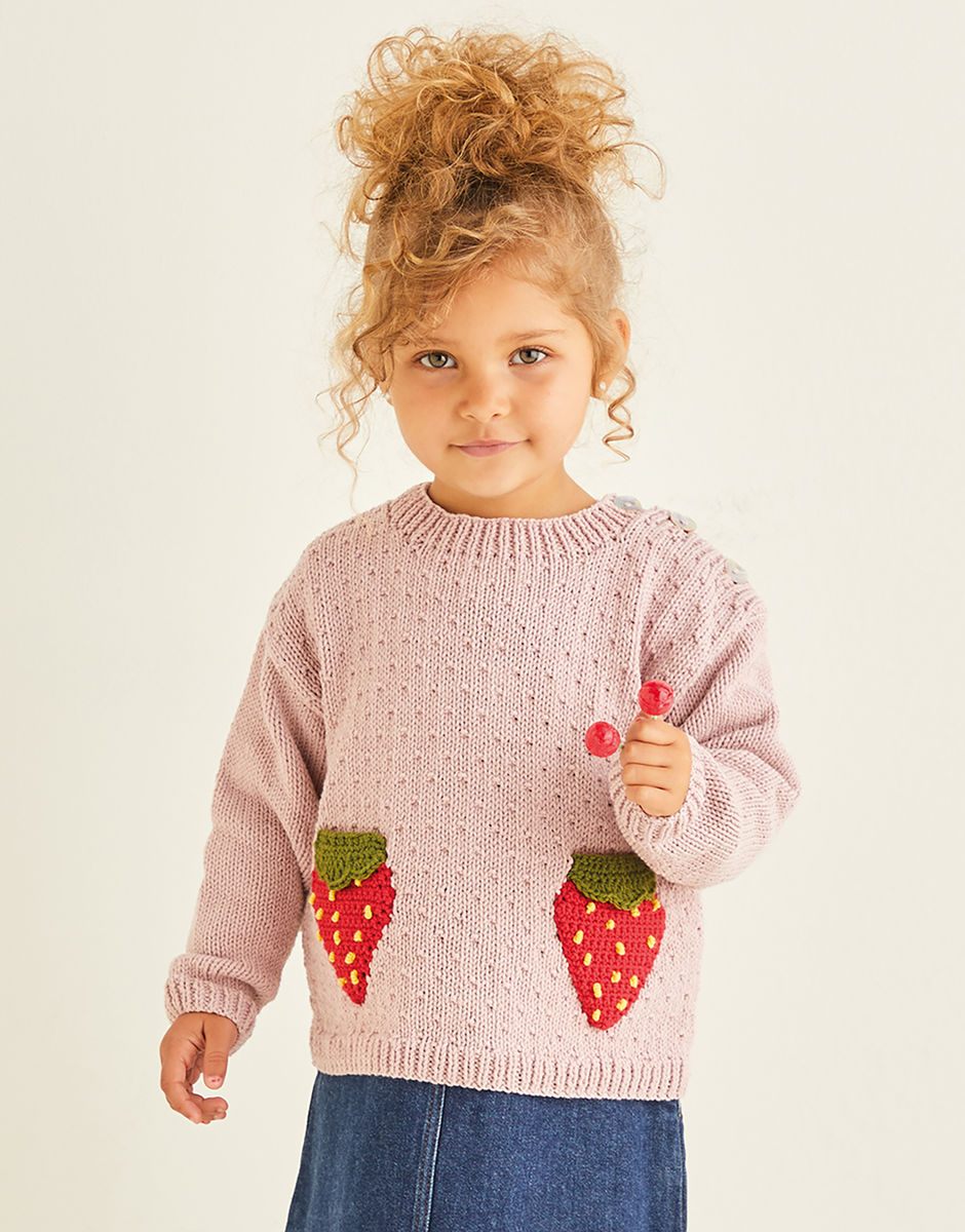 Knitting Pattern - Double Knit Strawberry Sweater by Sirdar 2570