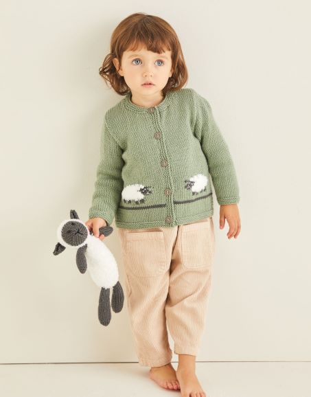 Knitting Pattern - Double Knit Child's Cardigan and Sheep Toy by Sirdar 5373