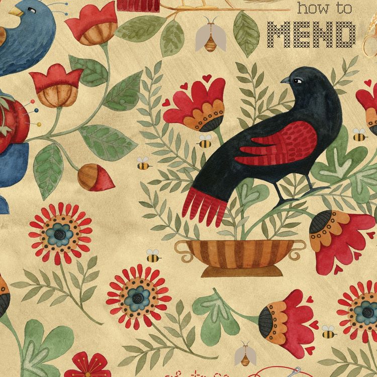 Quilt Backing Fabric 108" Wide - Stitchy Birds on Beige Parchment from Stitchy Birds by Teresa Kogut for Riley Blake WB12607R 