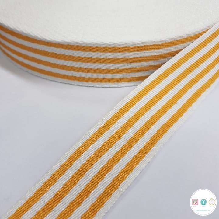 Bag Cotton Webbing - Yellow and White Stripe 40mm Wide