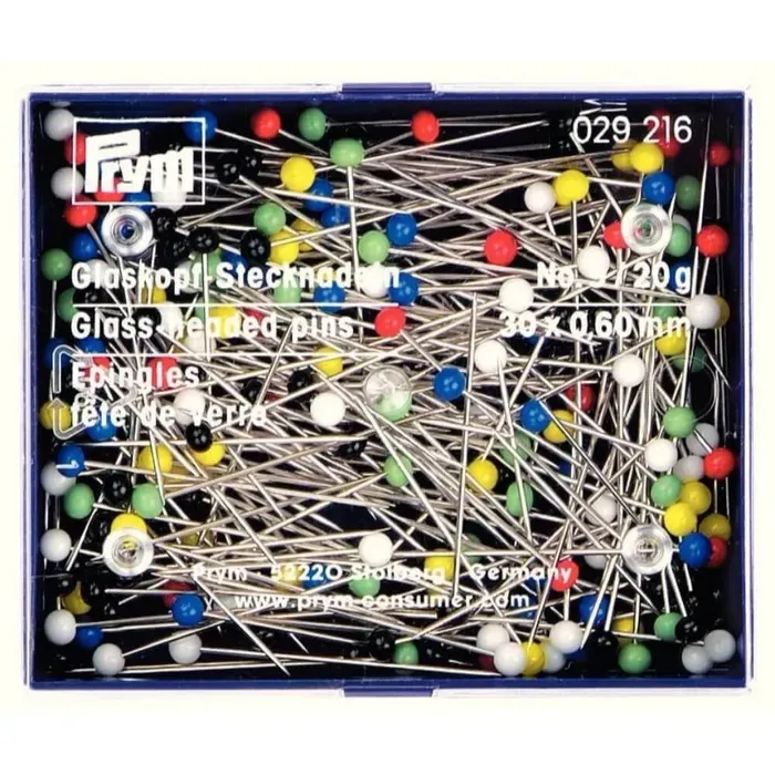 Prym Glass Head Pins - 0.60 x 30mm 20g Plastic Box 029216