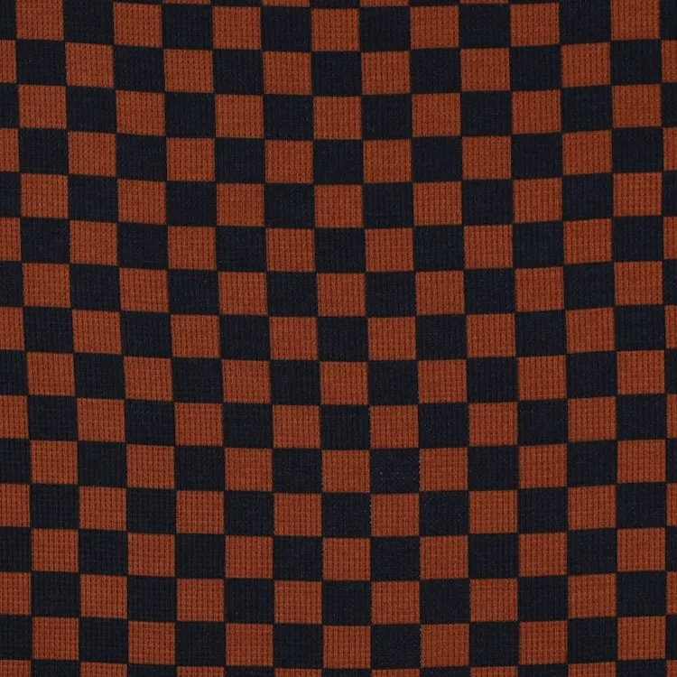 Cotton Waffle Jersey with a Brown and Navy Blue Check