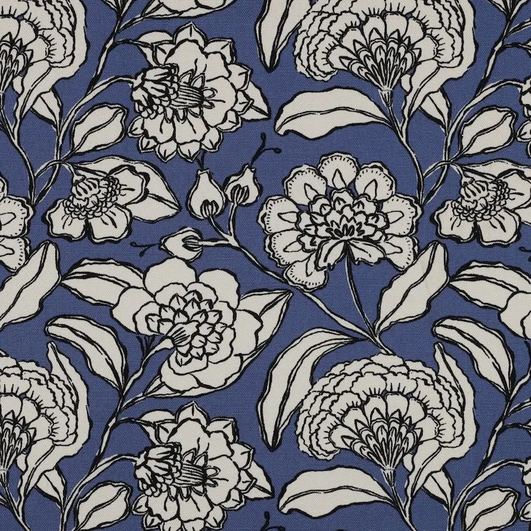 Cotton Canvas Fabric with Large Florals on Blue
