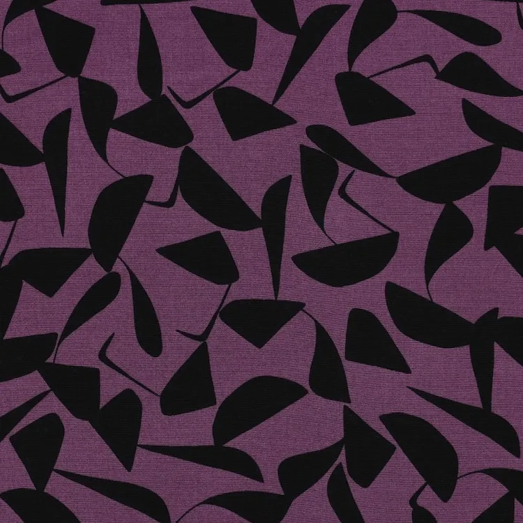 Viscose Poplin Stretch Fabric with Abstract Design on Purple