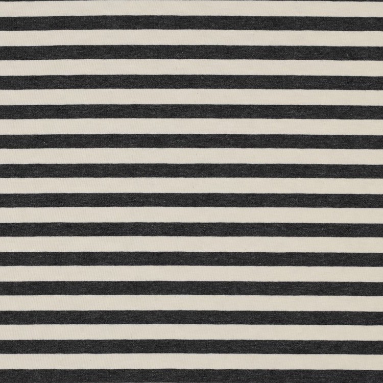 Yarn Dyed Cotton Jersey Fabric in Dark Grey Melange and Off White Stripes