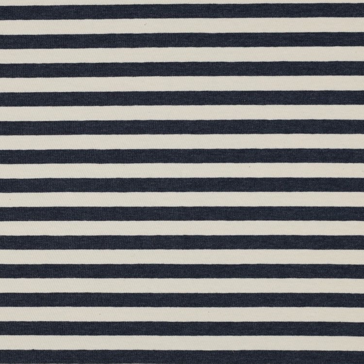 Yarn Dyed Cotton Jersey Fabric in Navy Blue Melange and Off White Stripes