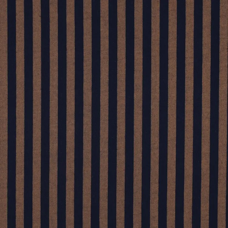 Yarn Dyed Cotton Fabric with Navy Blue and Brown Stripes