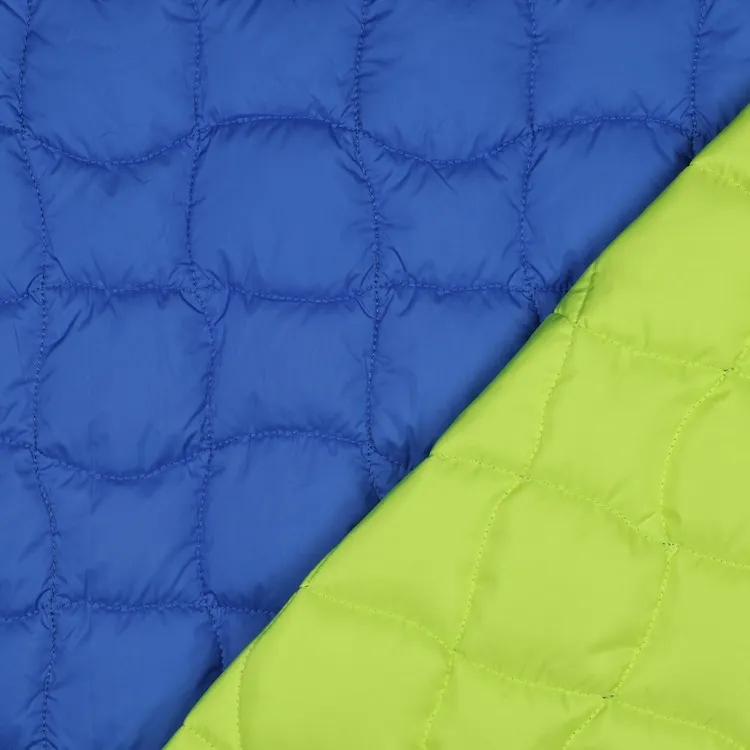 Reversible Quilted Jacket Fabric in Royal Blue and Neon Yellow