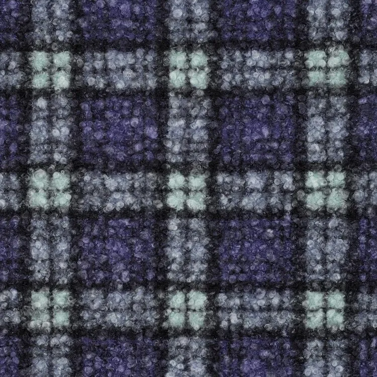 Boucle Stretch Fabric  with Plaid Checks Design in Blues