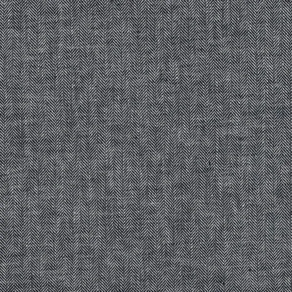Linen Cotton Blend Fabric with a Herringbone Stripe Pattern in Navy Blue