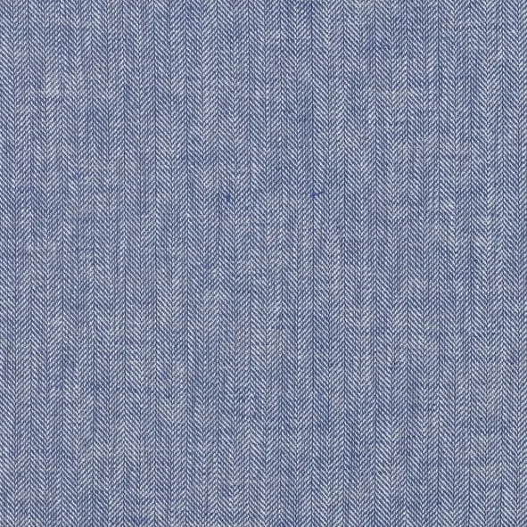 Linen Cotton Blend Fabric with a Herringbone Stripe Pattern in Blue