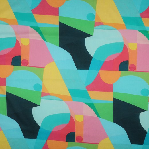 Cotton Voile Fabric with Colourful Abstract Shapes - Midnight Summer Swim in Aqua by Nerida Hansen