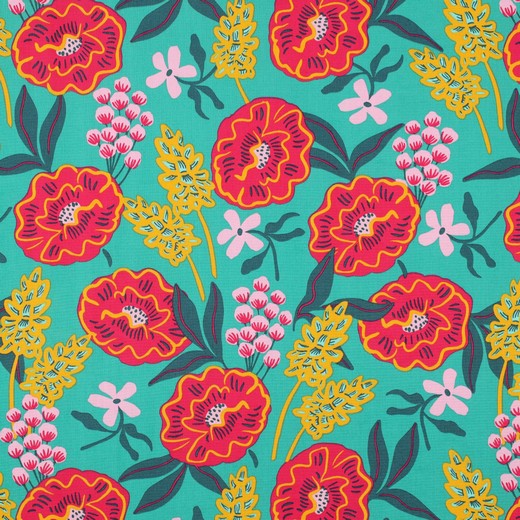 Fine Cotton Poplin Fabric with Flowers on Green - Fresh Flowers by Nerida Hansen