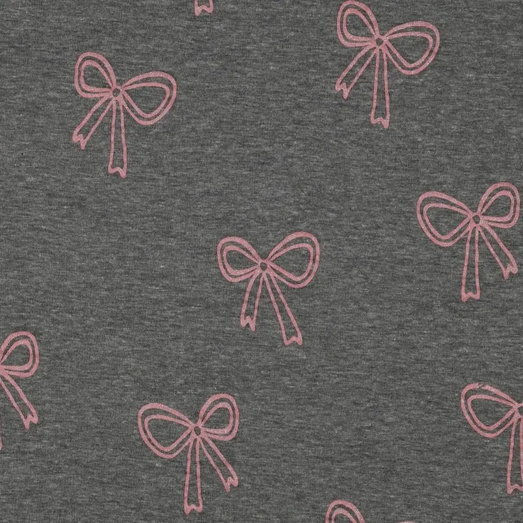 Cotton Blend Jersey Fabric in Melange Grey with Pink Glitter Bows 