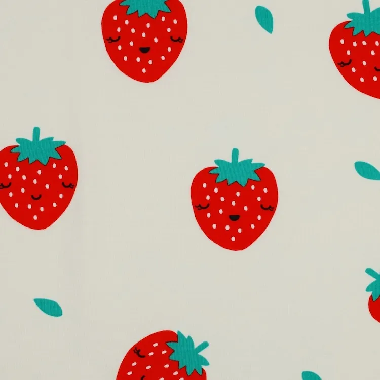 Soft Sweat Cotton Fabric with Large Strawberries on Off White