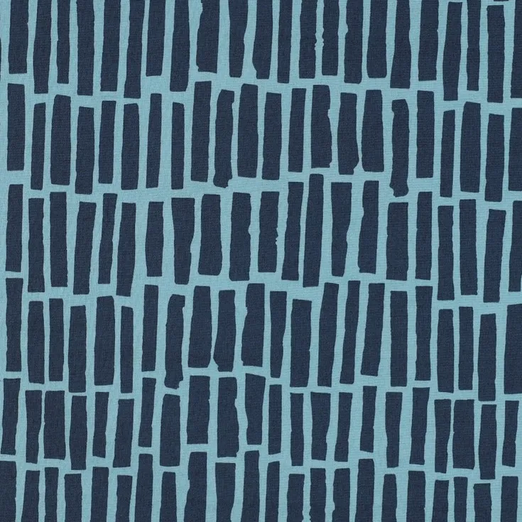 Cotton Poplin Fabric with Blue Dash Lines on Teal Blue
