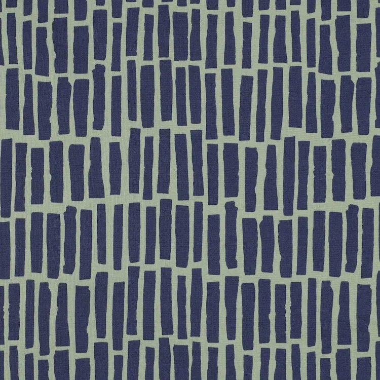 Cotton Poplin Fabric with Blue Dash Lines on Army Green