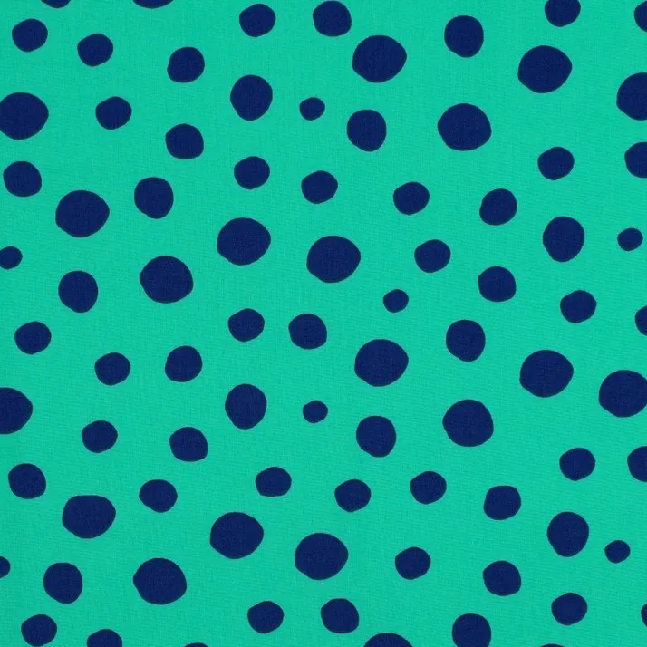 Cotton Poplin Fabric with Blue Spots on Green