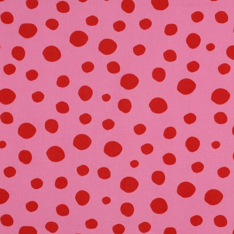 Cotton Poplin Fabric with Red Spots on Pink