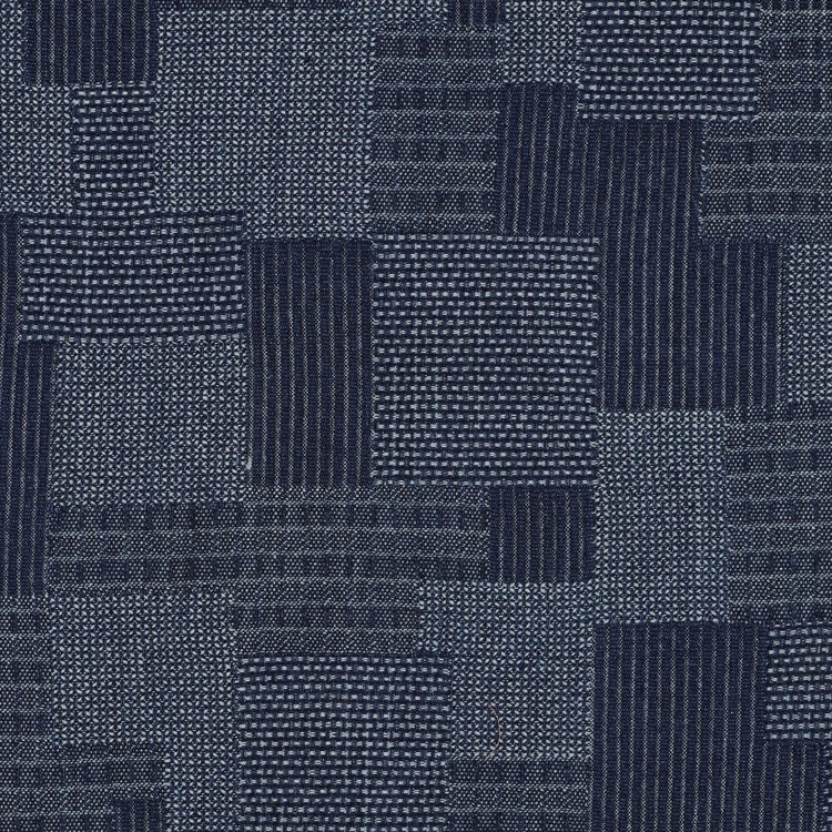 Denim Jaquard Fabric with Boro Style Texture in Indigo Blue