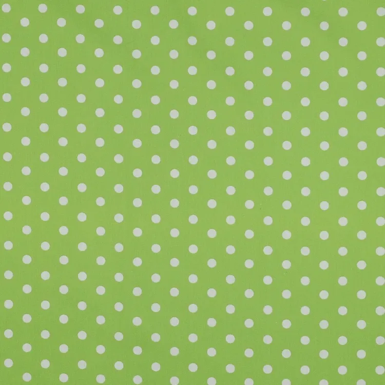 Cotton Poplin Fabric with White Polkadots on Lime Green