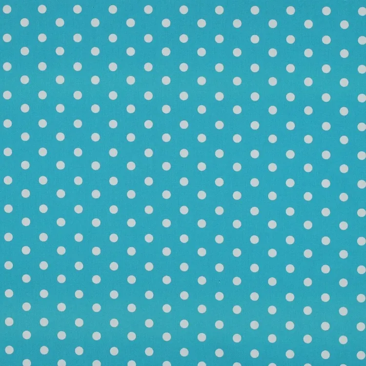 Cotton Poplin Fabric with White Polkadots on Turquoise Blue