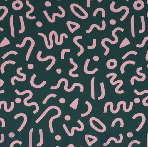 Ecovero Viscose Fabric with  Abstract Pink Shapes on Petrol Green