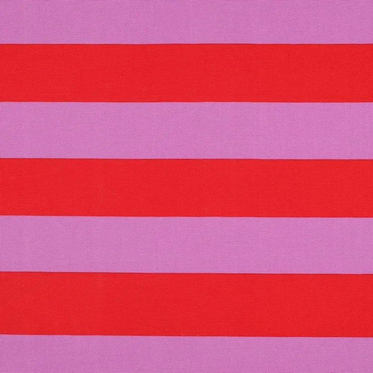 Cotton Canvas Fabric with Wide Stripes in Red and Mauve