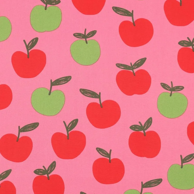 Cotton Poplin Fabric  with Apples on Pink