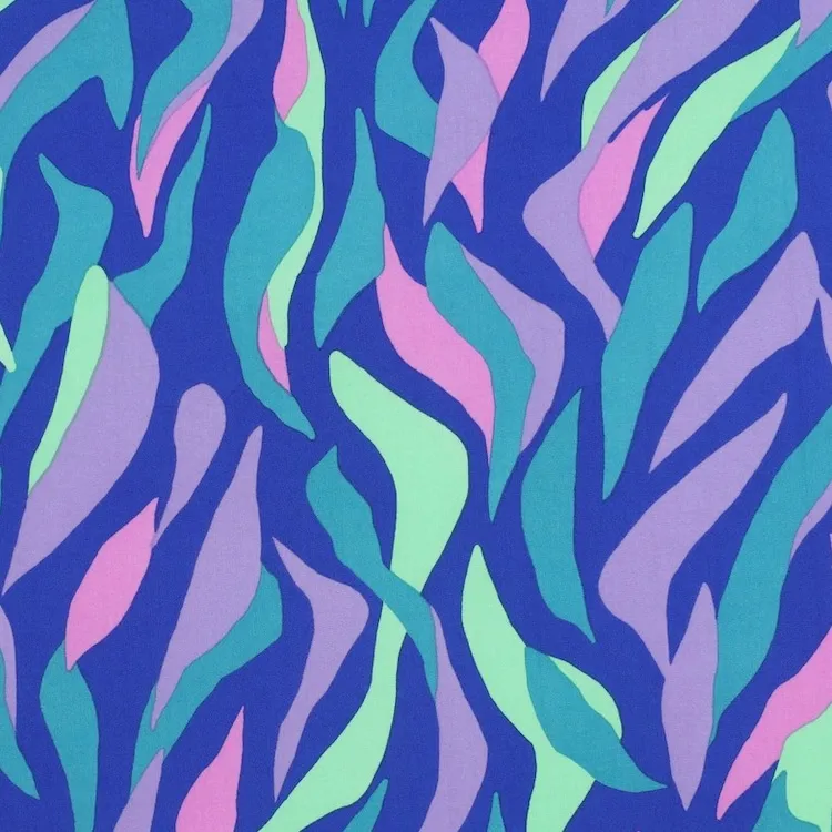 Ecovero Viscose Fabric with Abstract Leaves in Blue Hues