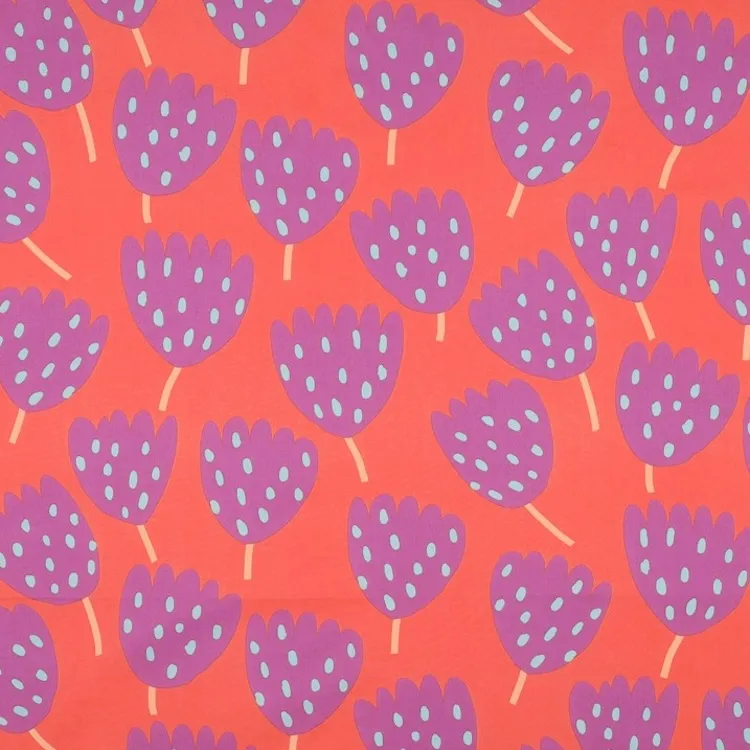 Fine Cotton Poplin witth Modern Tulips on Orange by Nerida Hansen