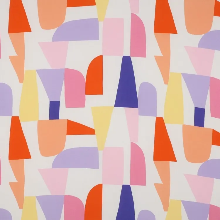 Ecovero Viscose Fabric with Abstract Colourful Shapes on Ecru Cream - Shapeshifter by Nerida Hansen